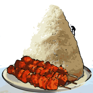 Mountain of Cauliflower Rice with Mountaineer Climbing the North Face
