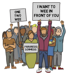 Crowd Hold Signs About Paruresis