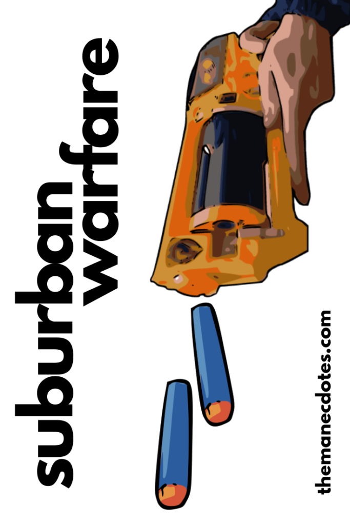 Nerf gun with text overlay - Suburban Warfare